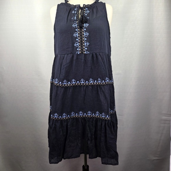 lovestitch Dresses & Skirts - LOVESTITCH Blue Sleeveless Midi Dress Women's Large Embroidered Boho‎ Resortwear